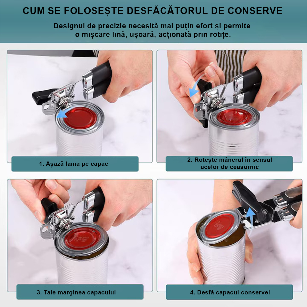 Set deschizatoare bucatarie premium – Tirbuson somelier lemn trandafir + Deschizator conserve inox multifunctional - imagine 10